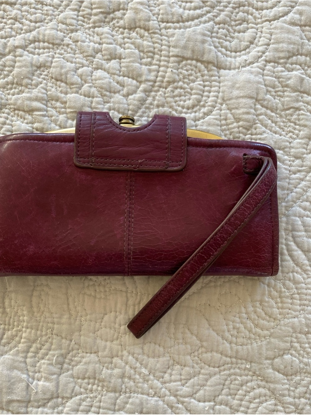HOBO Nova Plum Purple Leather Wristlet Clutch with Gold-Tone Frame - Picture 2 of 16